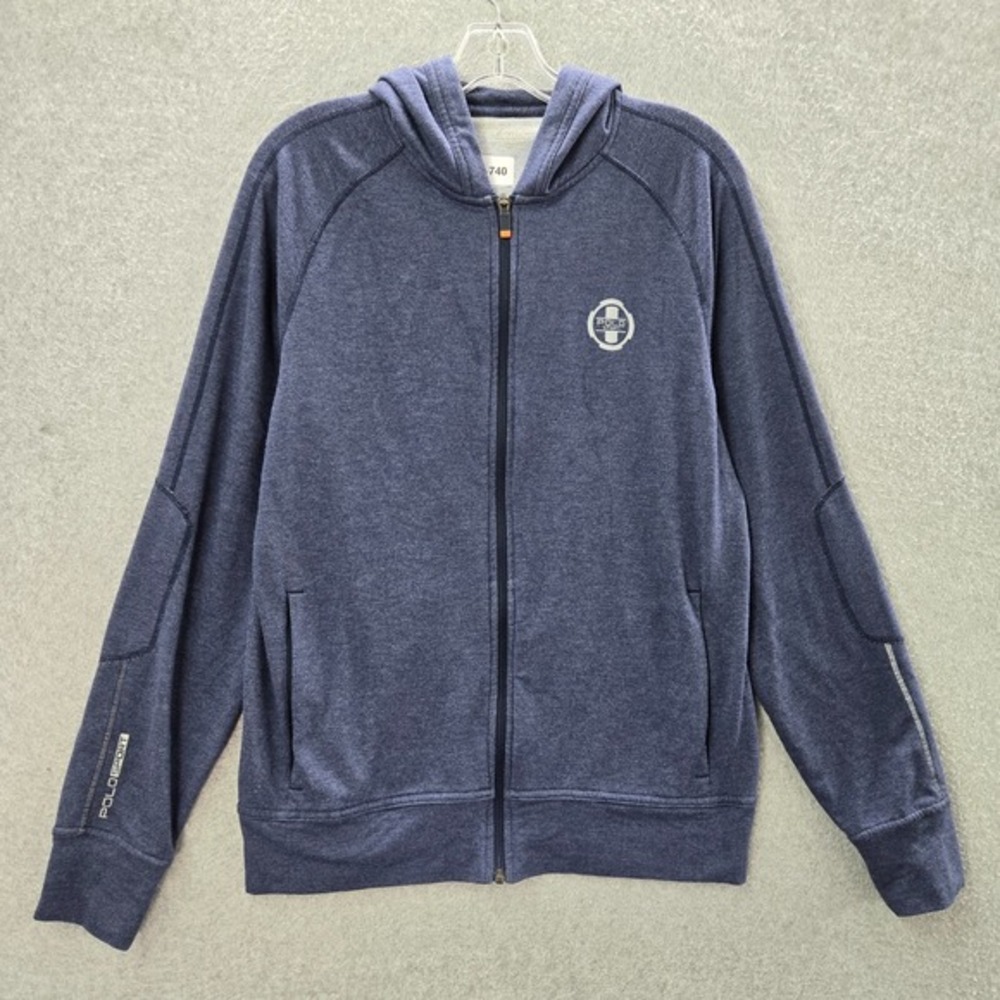 Polo Sport Ralph Lauren Men Jacket M Blue Hoodie Logo Elbow Patched Full Zip